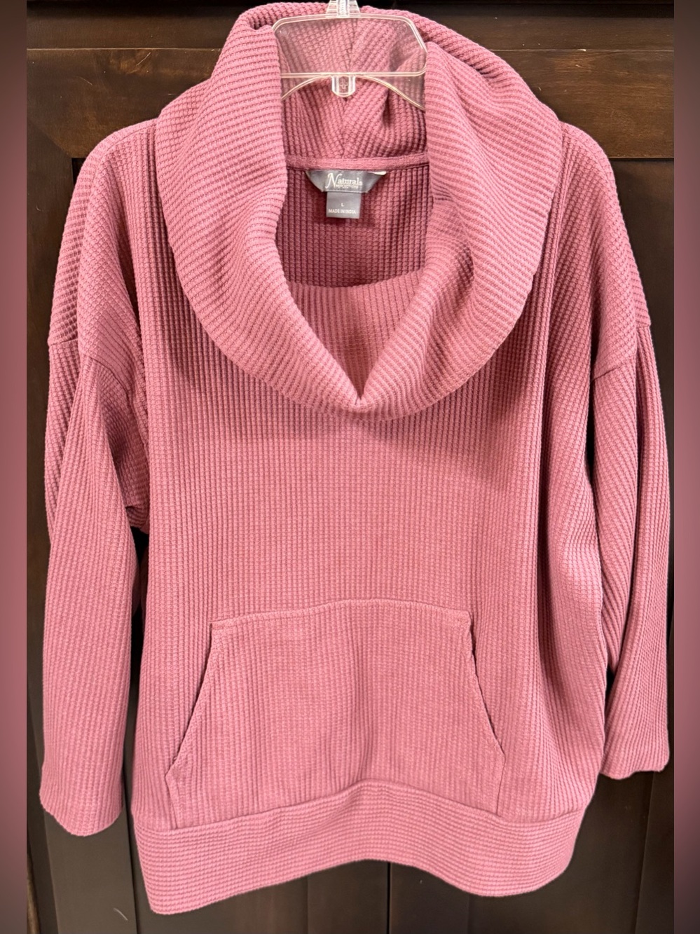Natural Reflections Cowl Neck Waffle Knit Pullover Sweatshirt Sz L